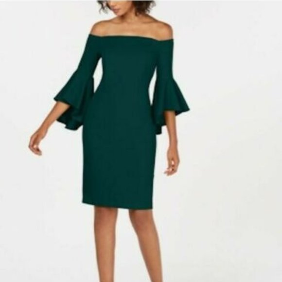 Calvin Klein Dresses & Skirts - CALVIN KLEIN Women's Green Bell Sleeve Above Knee